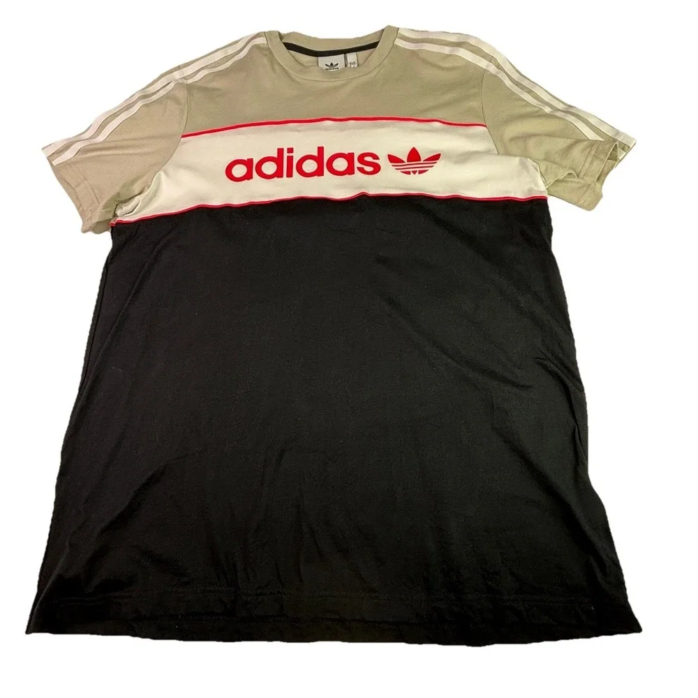 Adidas‎ Shirt Mens XL Gray Trefoil Panel Logo 3-Stripes Originals Graphic Tee